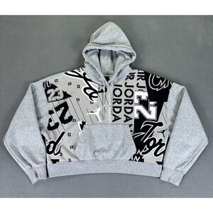 Air Jordan Hoodie Womens Medium Grey All Over Print Cropped Gym Training Lounge
